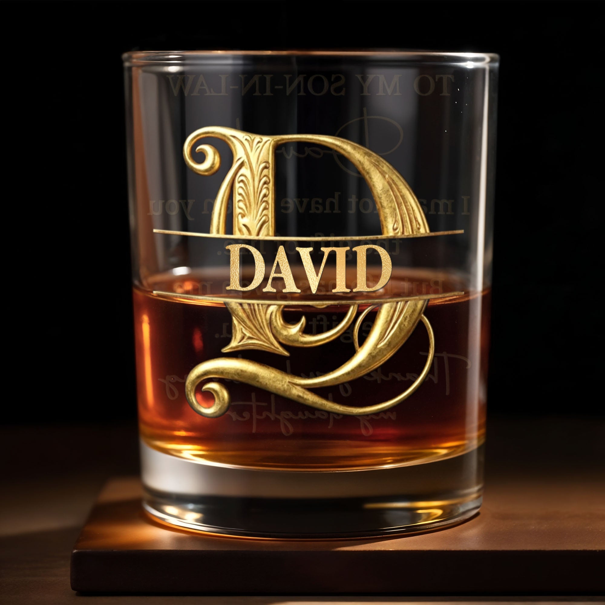 To My Son In Law Life Has Given Me The Gift Of You Golden Monogram - Personalized Custom Whiskey Glass - SILA078_RWG