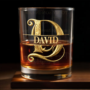 To My Son In Law Life Has Given Me The Gift Of You Golden Monogram - Personalized Custom Whiskey Glass - SILA078_RWG