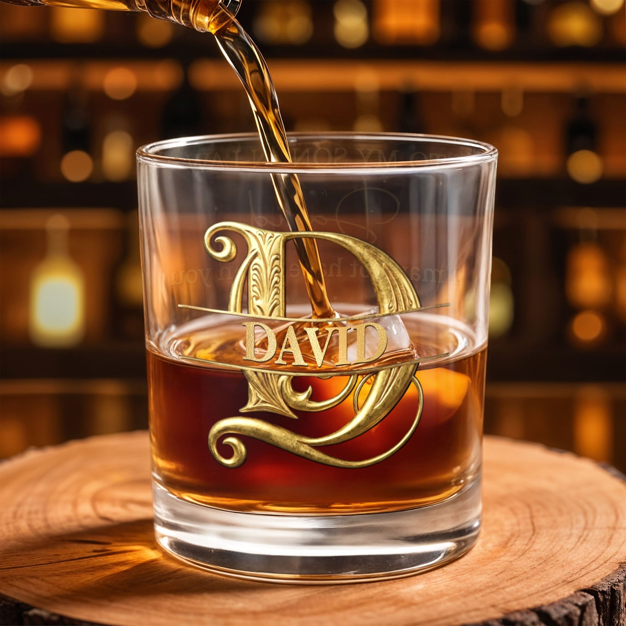 To My Son In Law Life Has Given Me The Gift Of You Golden Monogram - Personalized Custom Whiskey Glass - SILA078_RWG