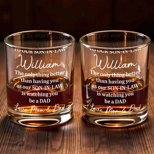 To Our Son In Law Watching You Be A Dad Engraved Design - Personalized Custom Whiskey Glass - SILA080_RWG