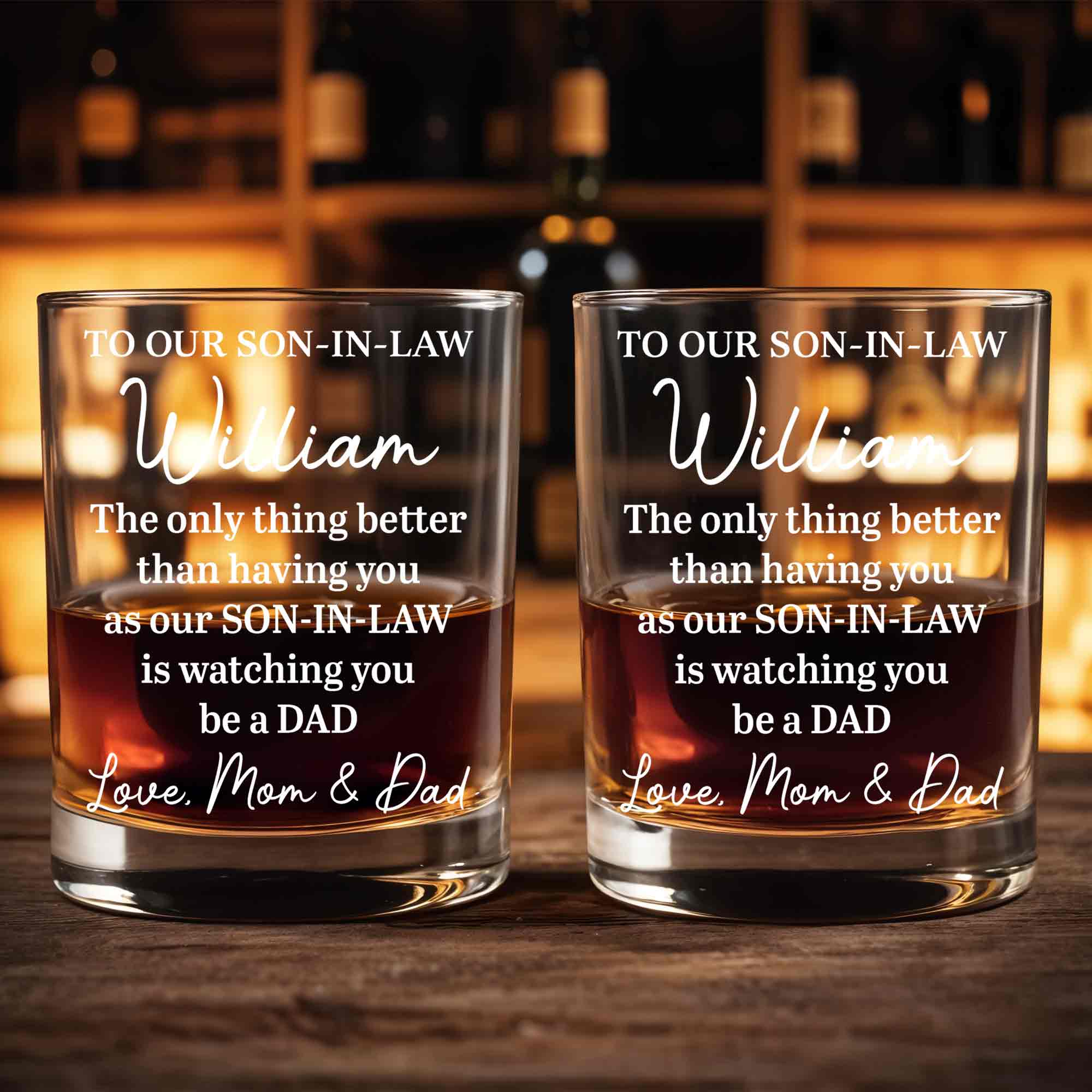 To Our Son In Law Watching You Be A Dad Engraved Design - Personalized Custom Whiskey Glass - SILA080_RWG