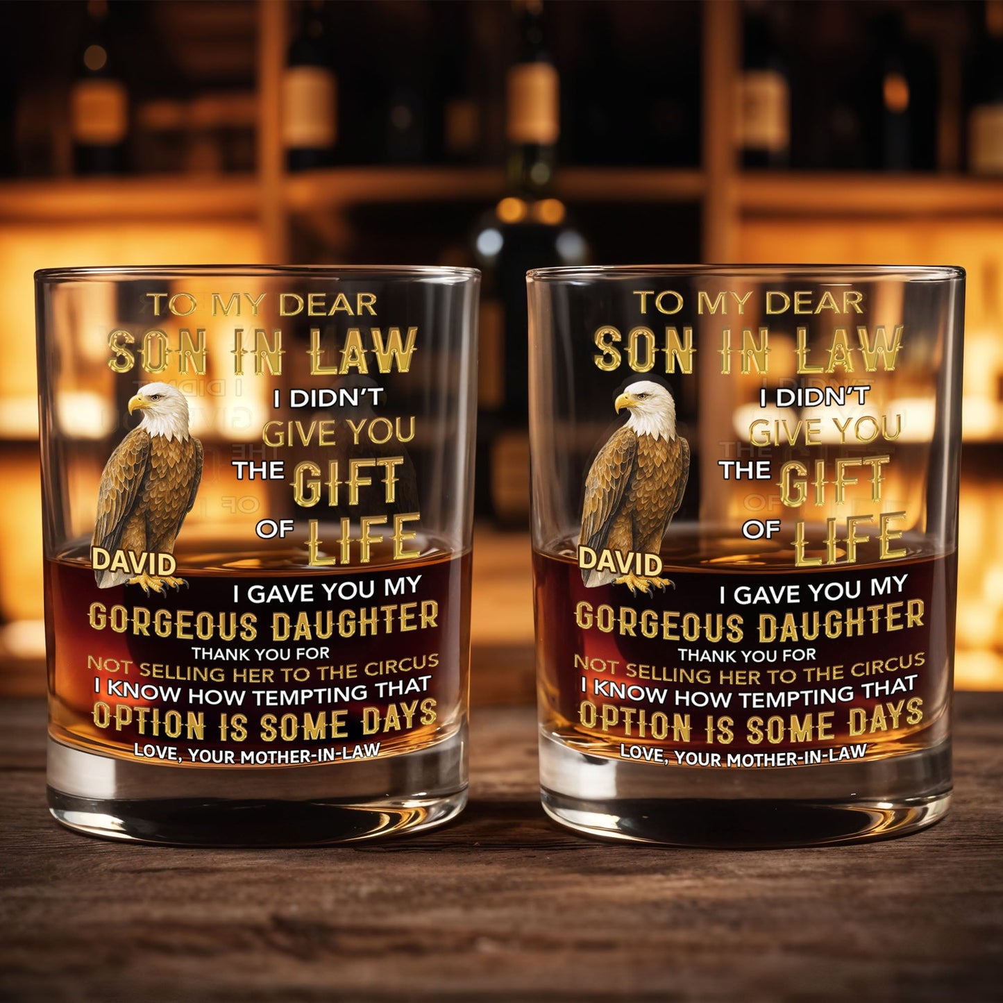 To My Dear Son In Law I Gave You My Daughter Eagle - Personalized Custom Whiskey Glass - SILA085_RWG