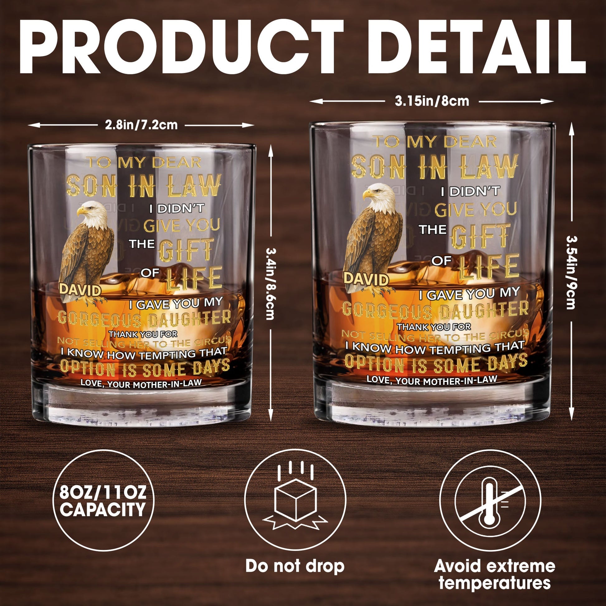 To My Dear Son In Law I Gave You My Daughter Eagle - Personalized Custom Whiskey Glass - SILA085_RWG