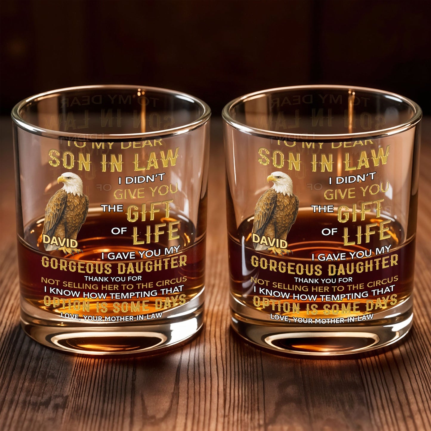 To My Dear Son In Law I Gave You My Daughter Eagle - Personalized Custom Whiskey Glass - SILA085_RWG