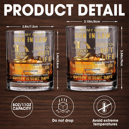 To My Dear Son In Law Custom Golden Alphabet Art - Personalized Custom Whiskey Glass - SILA086_RWG