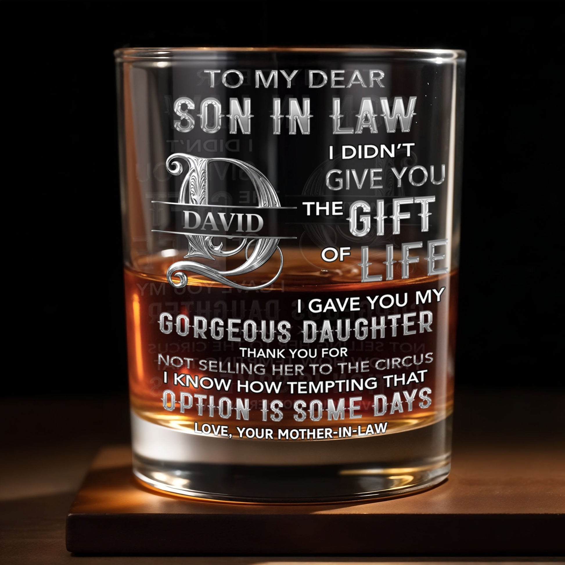 To My Dear Son In Law Monogram Initial Gift Of Life - Personalized Custom Whiskey Glass - SILA089_RWG