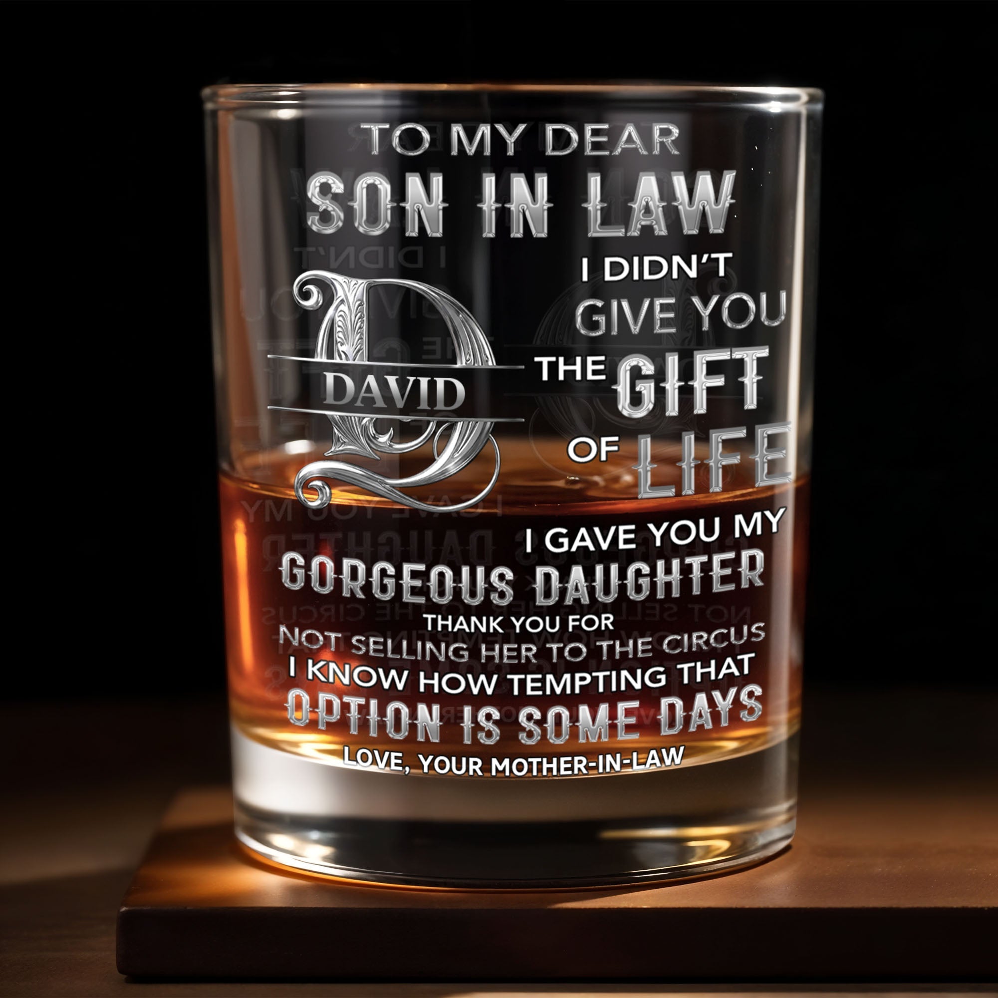 To My Dear Son In Law Monogram Initial Gift Of Life - Personalized Custom Whiskey Glass - SILA089_RWG
