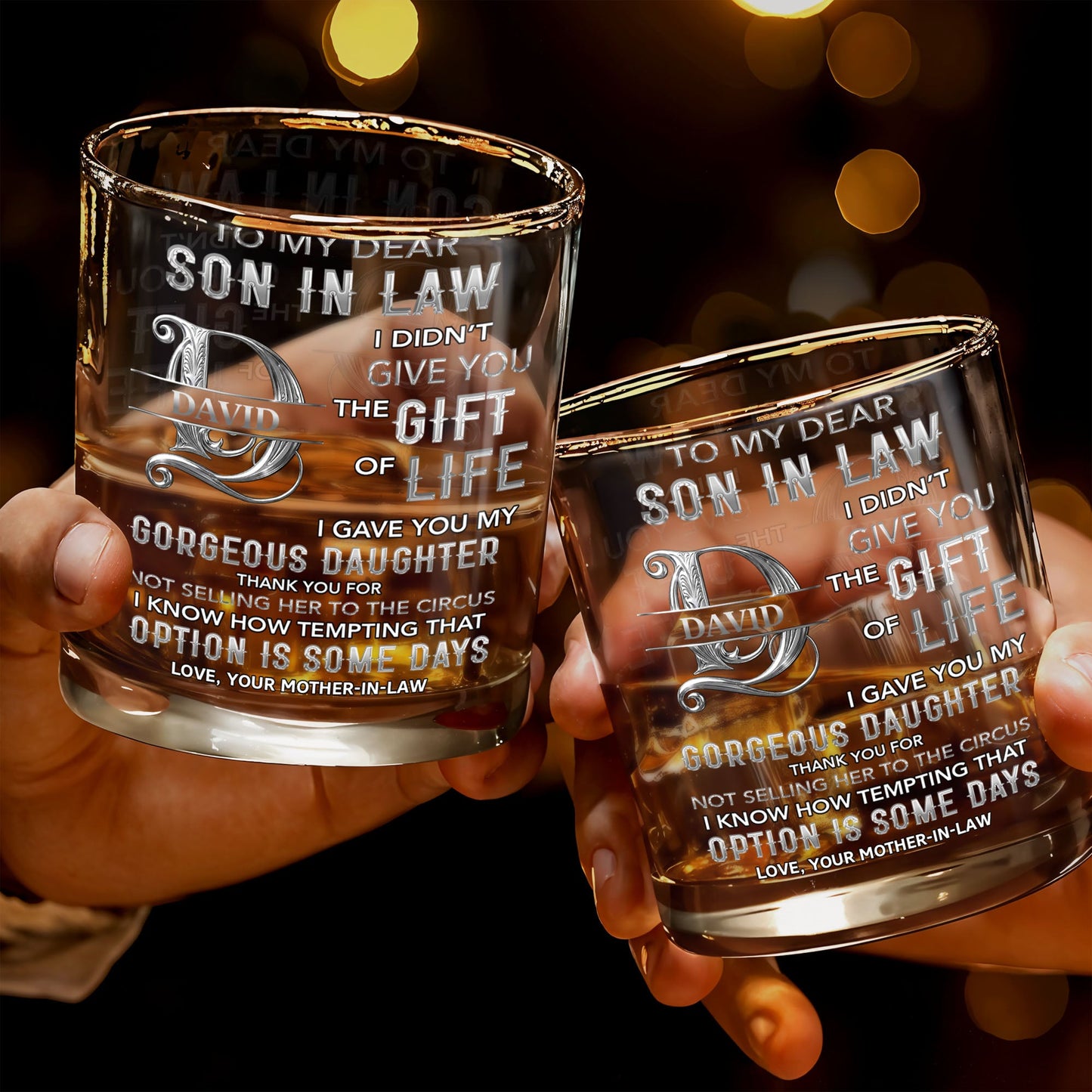 To My Dear Son In Law Monogram Initial Gift Of Life - Personalized Custom Whiskey Glass - SILA089_RWG