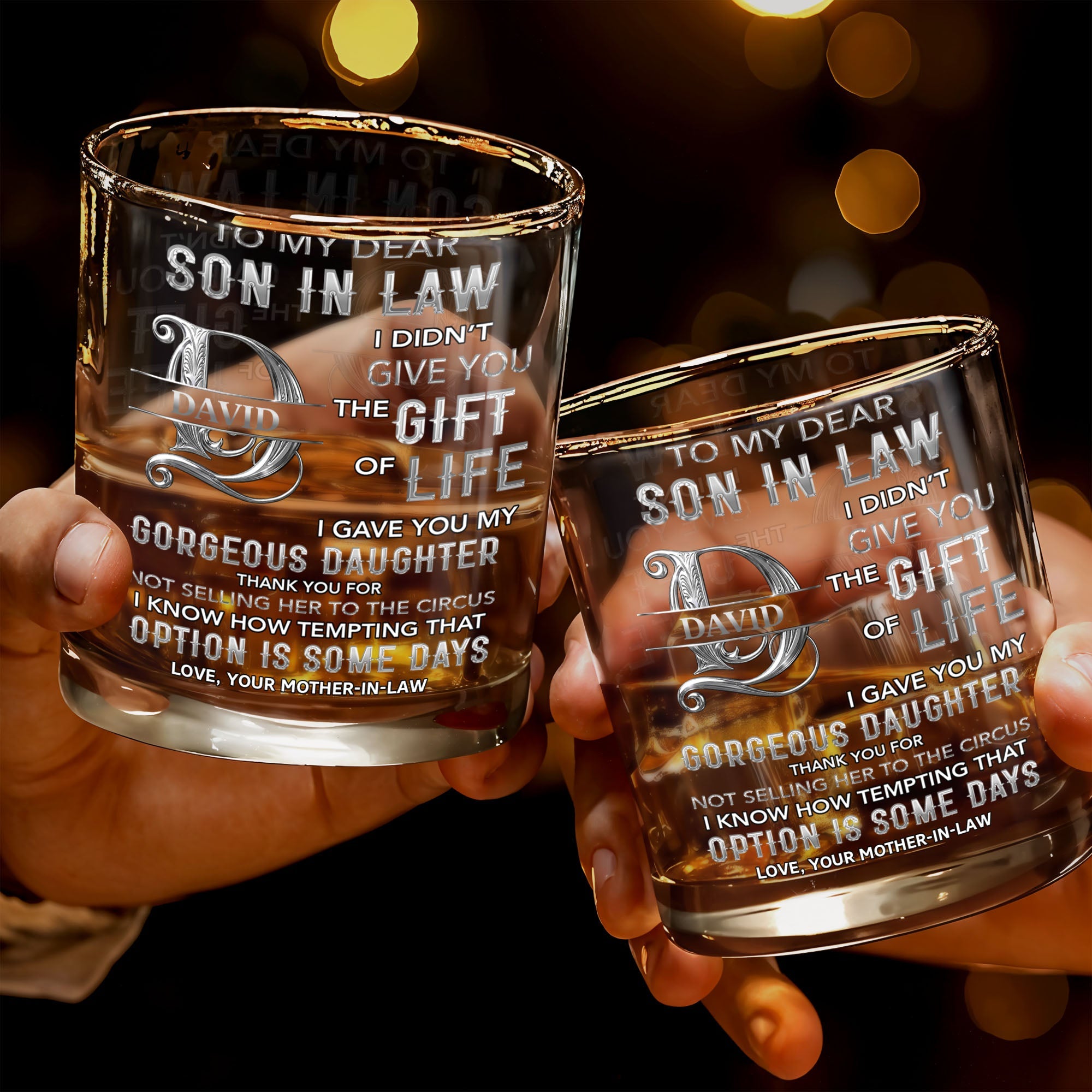 To My Dear Son In Law Monogram Initial Gift Of Life - Personalized Custom Whiskey Glass - SILA089_RWG