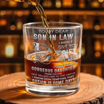 To My Dear Son In Law Monogram Initial Gift Of Life - Personalized Custom Whiskey Glass - SILA089_RWG