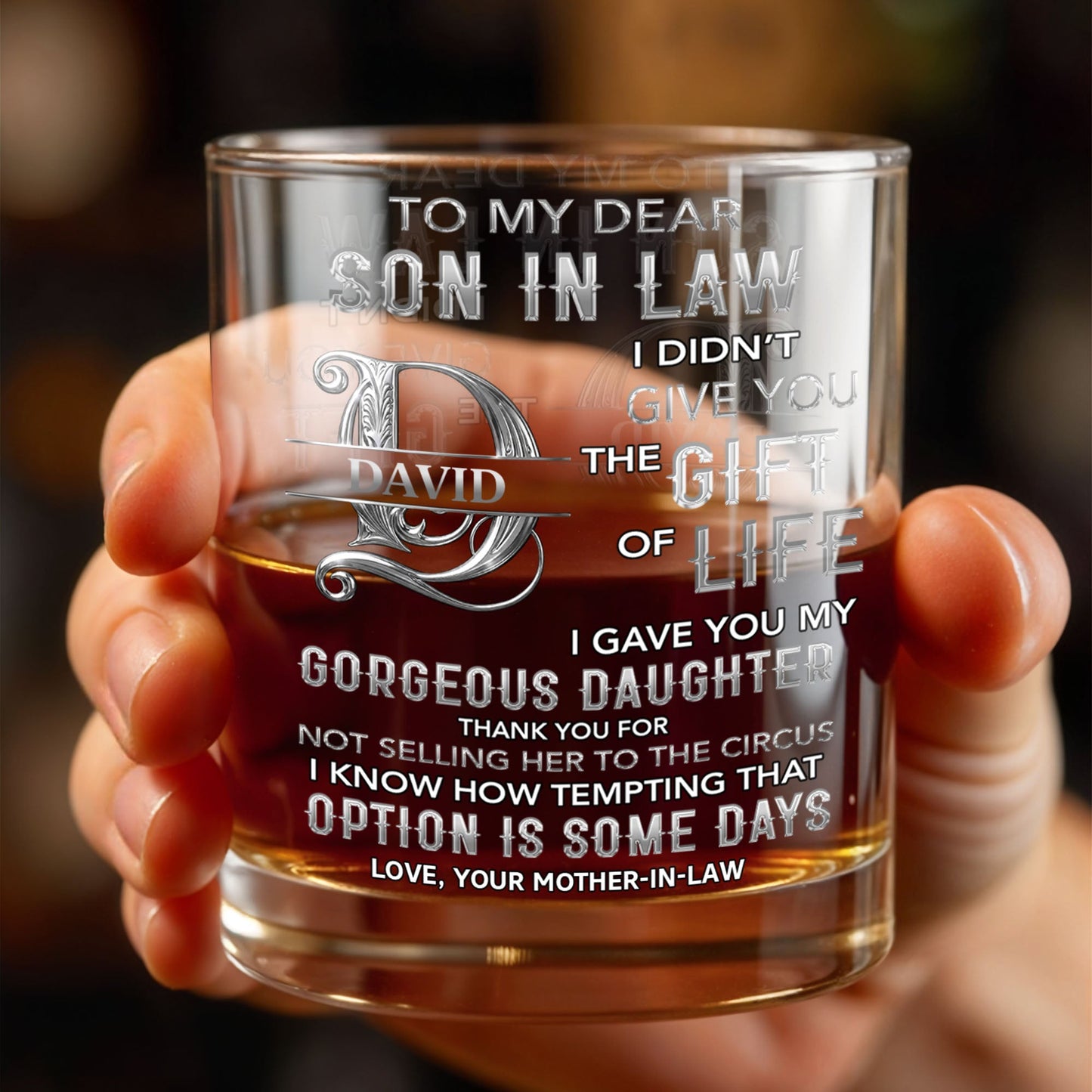 To My Dear Son In Law Monogram Initial Gift Of Life - Personalized Custom Whiskey Glass - SILA089_RWG