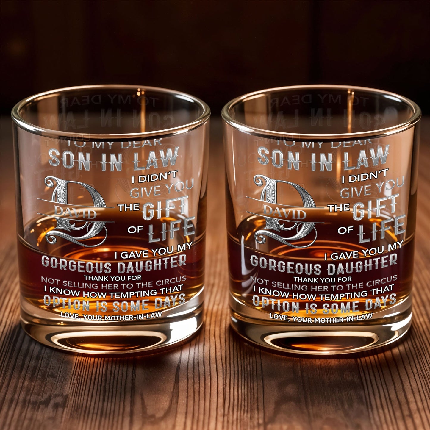 To My Dear Son In Law Monogram Initial Gift Of Life - Personalized Custom Whiskey Glass - SILA089_RWG