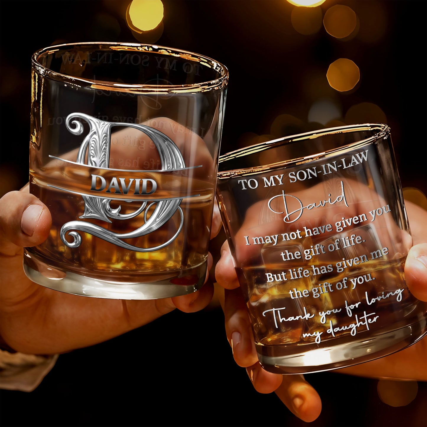 To My Son In Law Life Has Given Me The Gift Of You Monogram Initial - Personalized Custom Whiskey Glass - SILA090_RWG