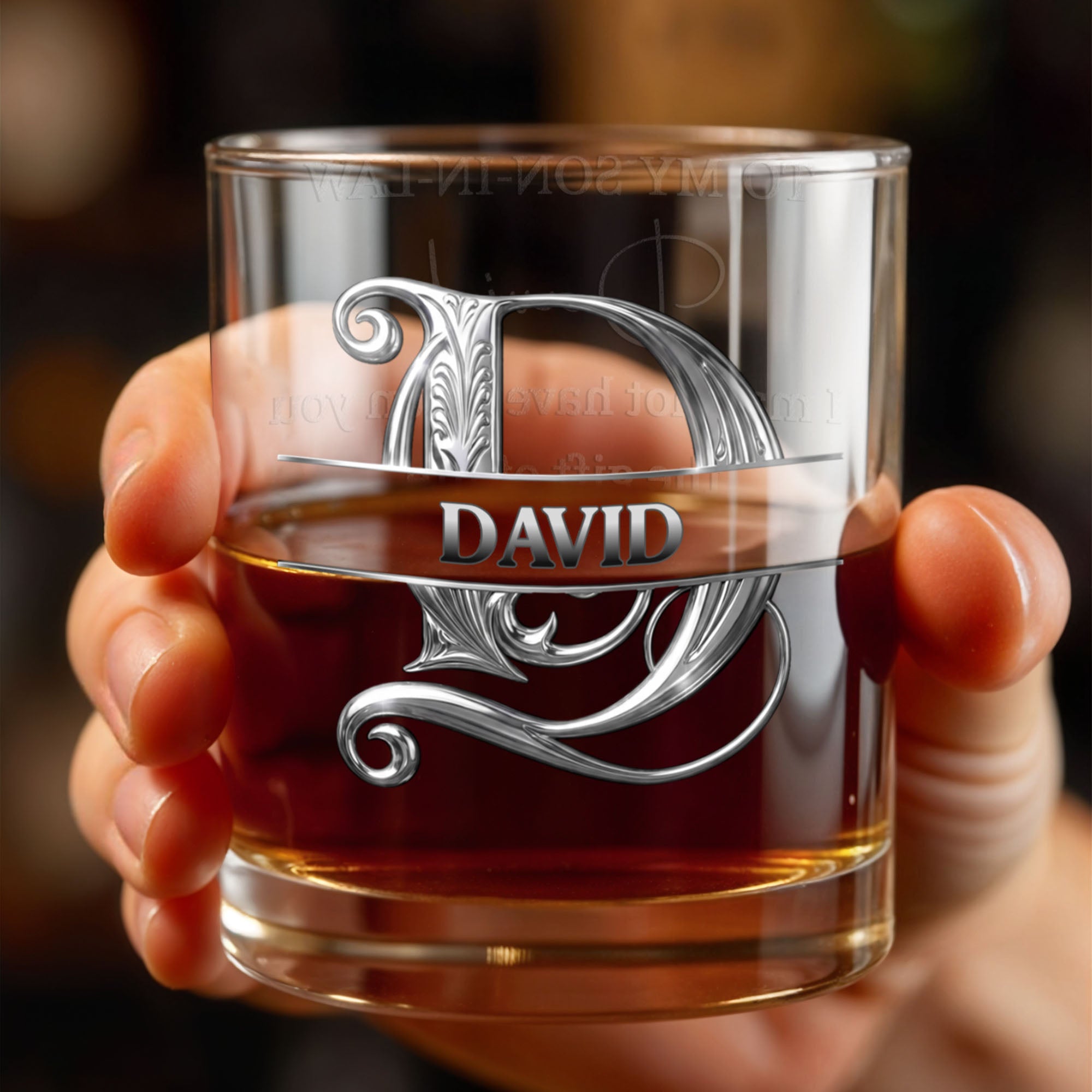 To My Son In Law Life Has Given Me The Gift Of You Monogram Initial - Personalized Custom Whiskey Glass - SILA090_RWG