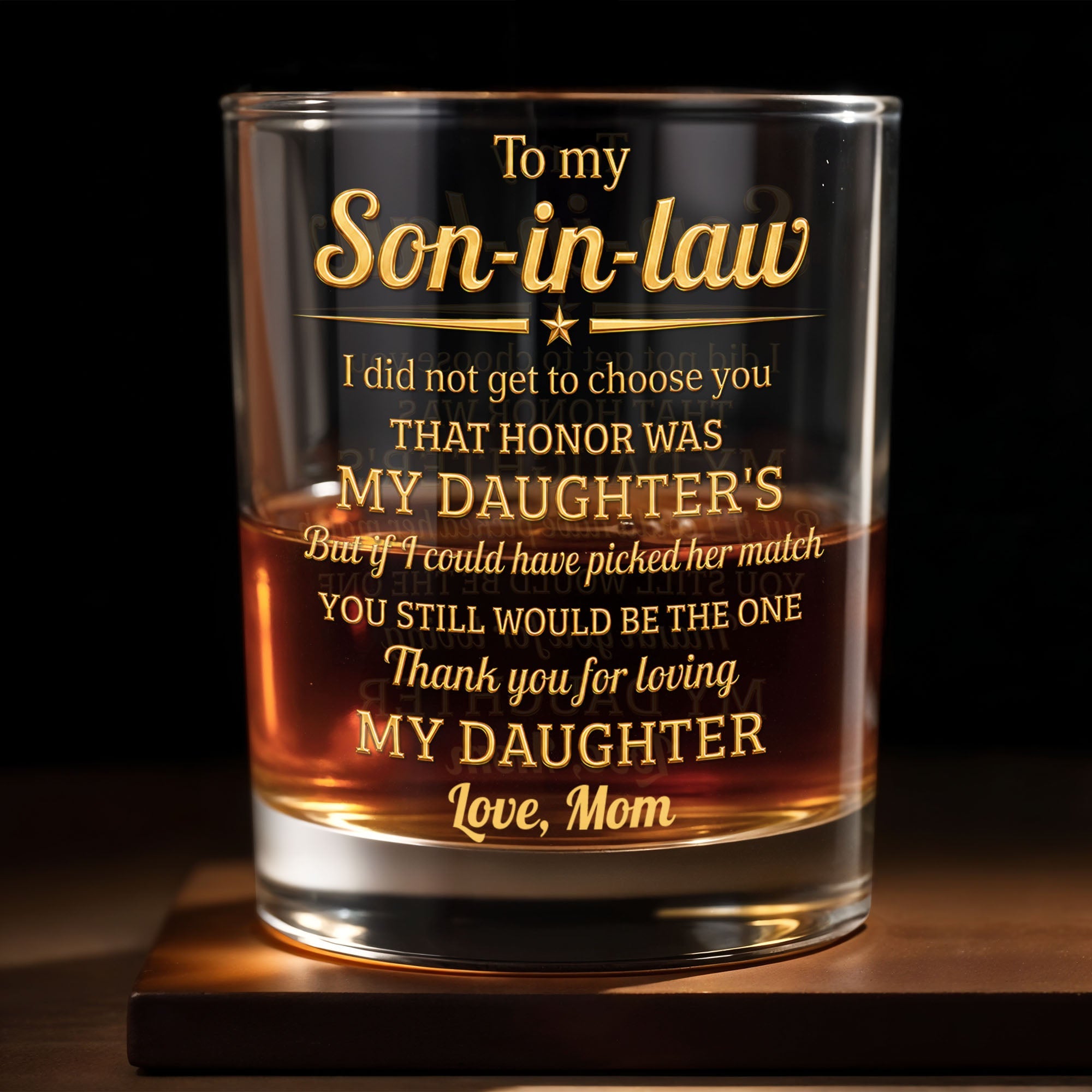 To My Son-in-law, Thank You For Loving My Daughter Golden Star - Personalized Custom Whiskey Glass - SILA091_RWG