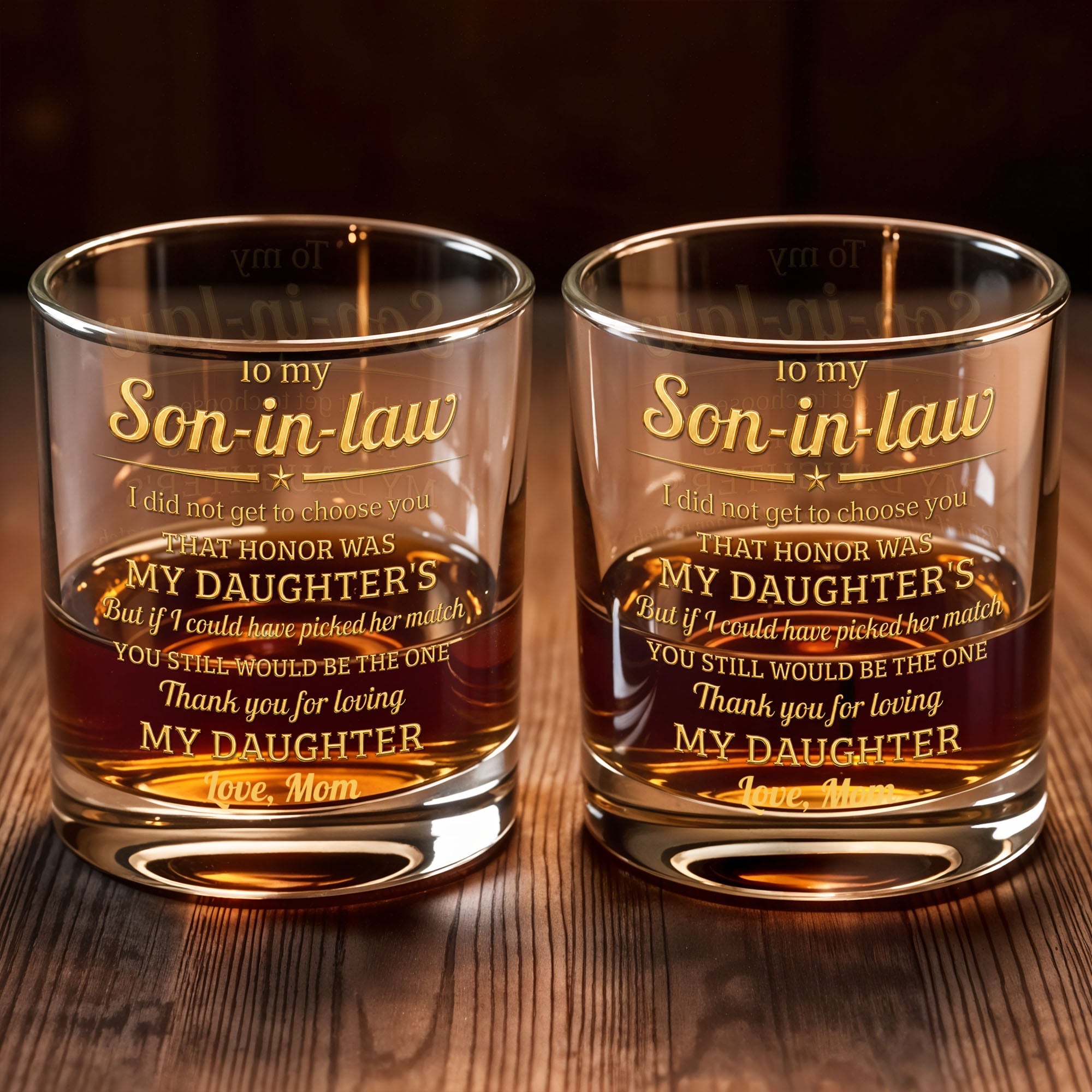 To My Son-in-law, Thank You For Loving My Daughter Golden Star - Personalized Custom Whiskey Glass - SILA091_RWG