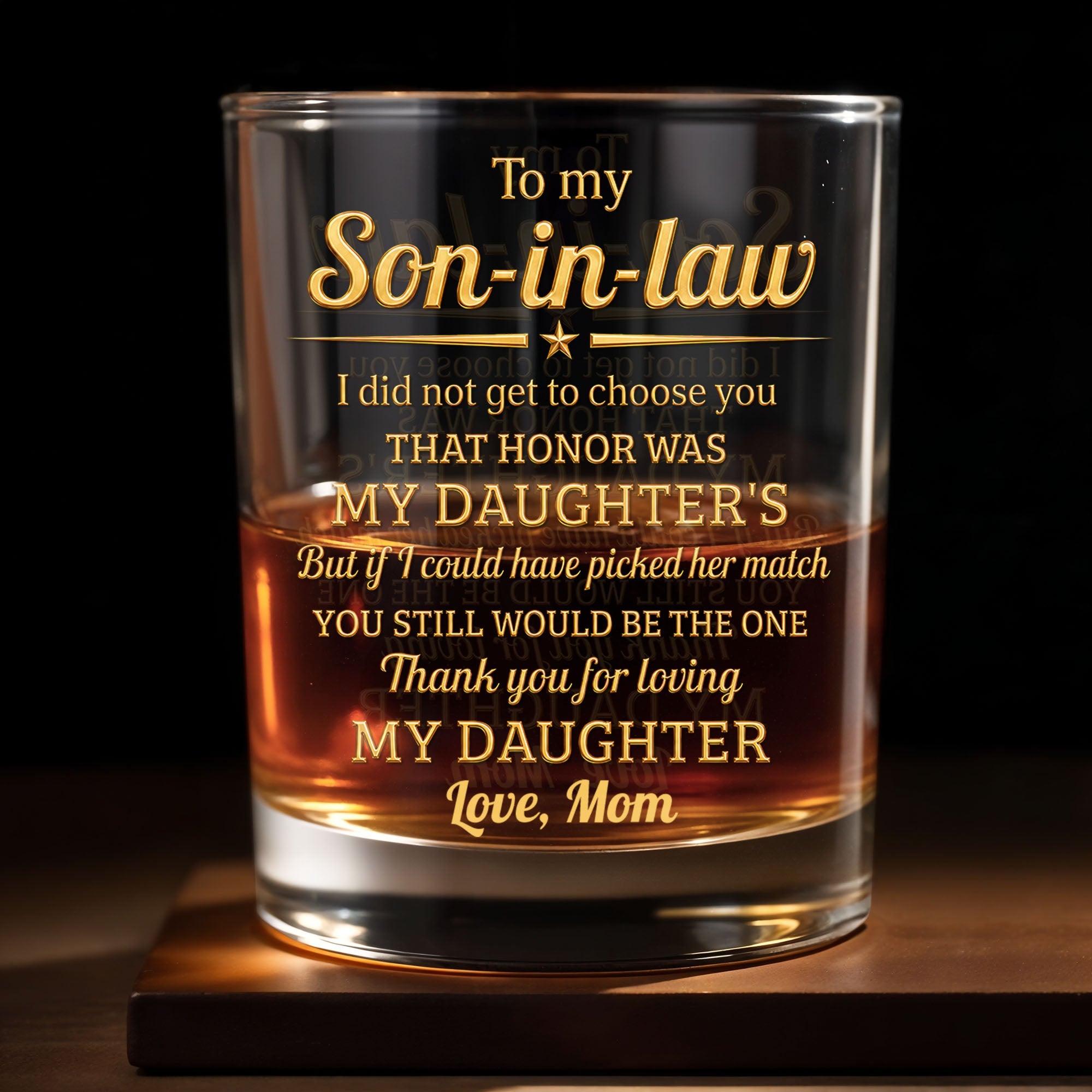 To My Son-in-law, Thank You For Loving My Daughter Golden Star - Personalized Custom Whiskey Glass - SILA091_RWG
