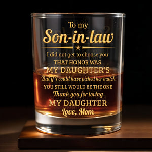 To My Son-in-law, Thank You For Loving My Daughter Golden Star - Personalized Custom Whiskey Glass - SILA091_RWG