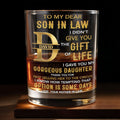 To My Dear Son In Law Golden Alphabet Art Monogram - Personalized Custom Whiskey Glass - SILA092_RWG