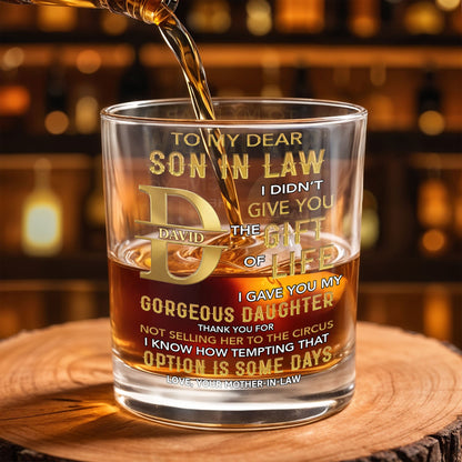 To My Dear Son In Law Golden Alphabet Art Monogram - Personalized Custom Whiskey Glass - SILA092_RWG