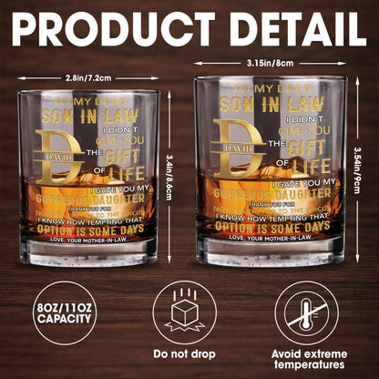To My Dear Son In Law Golden Alphabet Art Monogram - Personalized Custom Whiskey Glass - SILA092_RWG