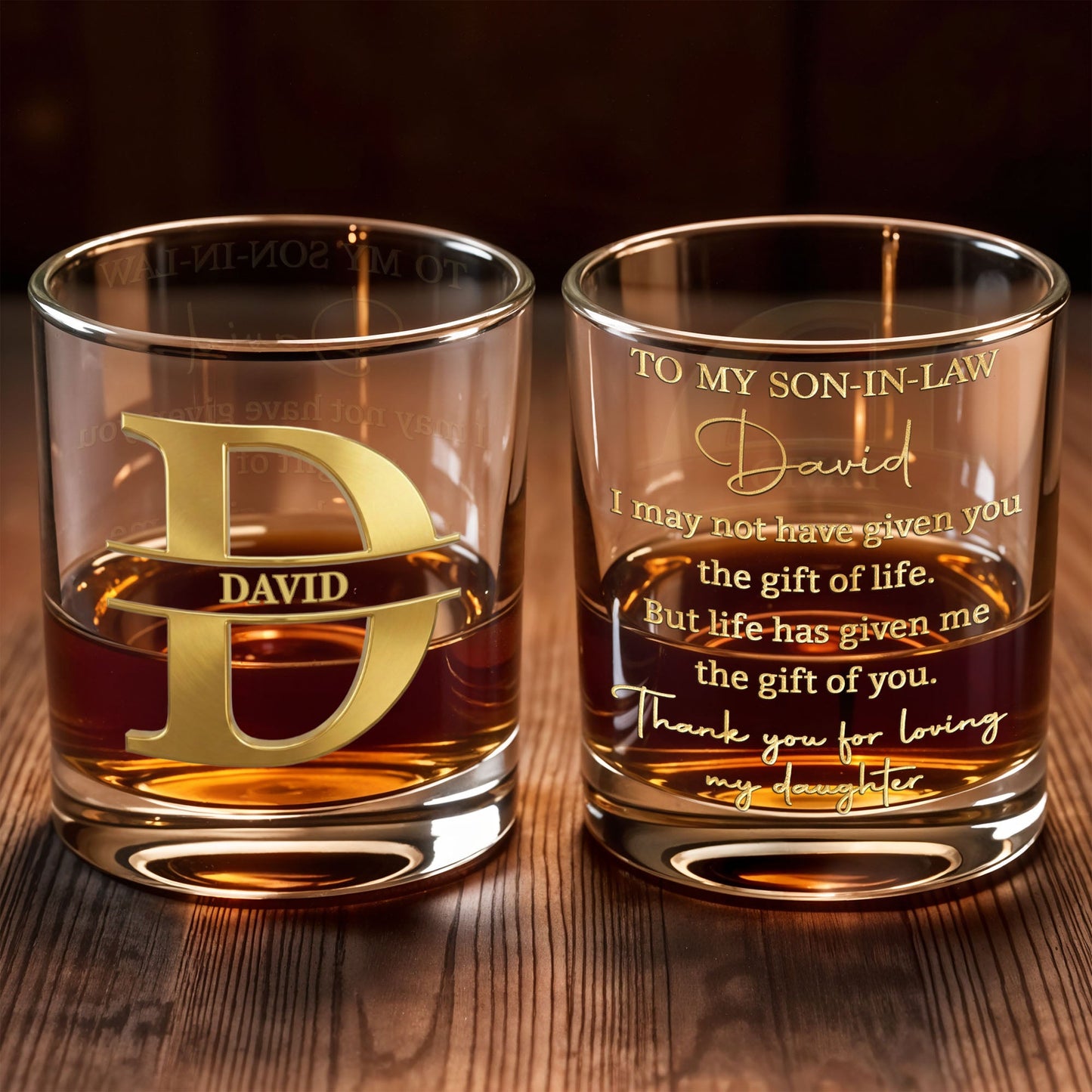 To My Son In Law Gift Of Life Golden Alphabet Art - Personalized Custom Whiskey Glass - SILA093_RWG