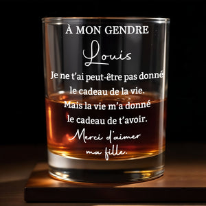 À Mon Gendre Life Gift Merci D’aimer Ma Fille Text - Personalized Custom Whiskey Glass - SILA095_RWG
