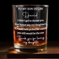 To My Son In Law Thank You For Loving My Daughter Custom Text - Personalized Custom Whiskey Glass - SILA097_RWG