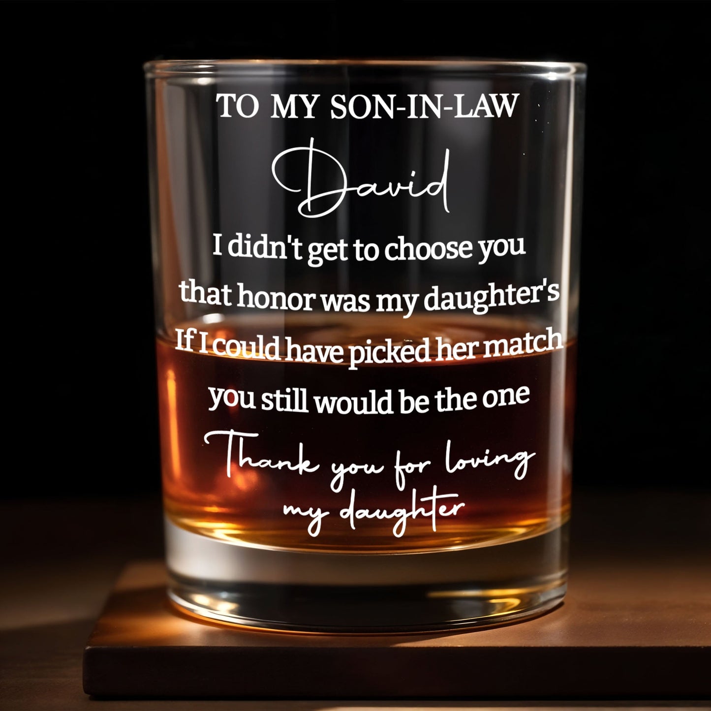 To My Son In Law Thank You For Loving My Daughter Custom Text - Personalized Custom Whiskey Glass - SILA097_RWG