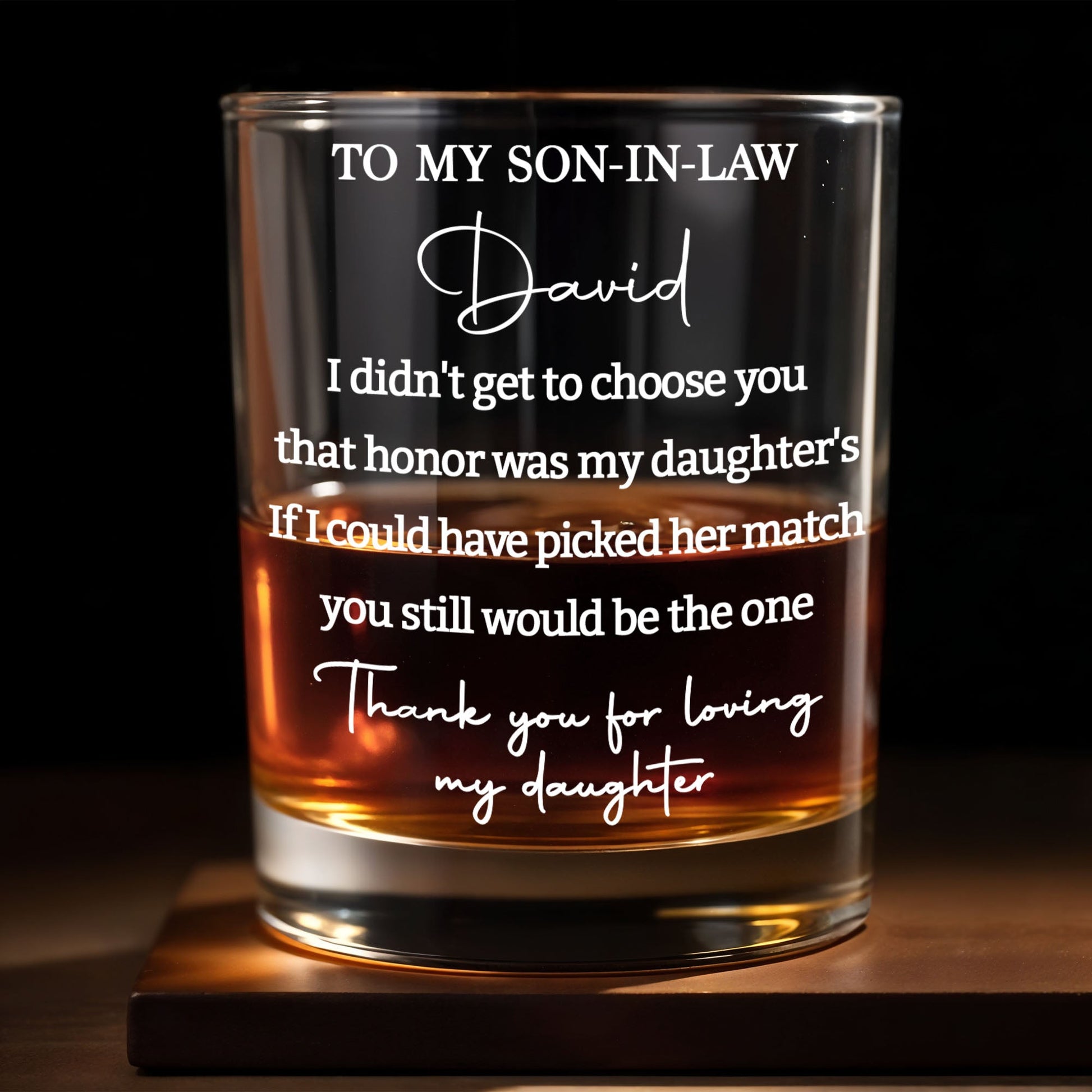 To My Son In Law Thank You For Loving My Daughter Custom Text - Personalized Custom Whiskey Glass - SILA097_RWG