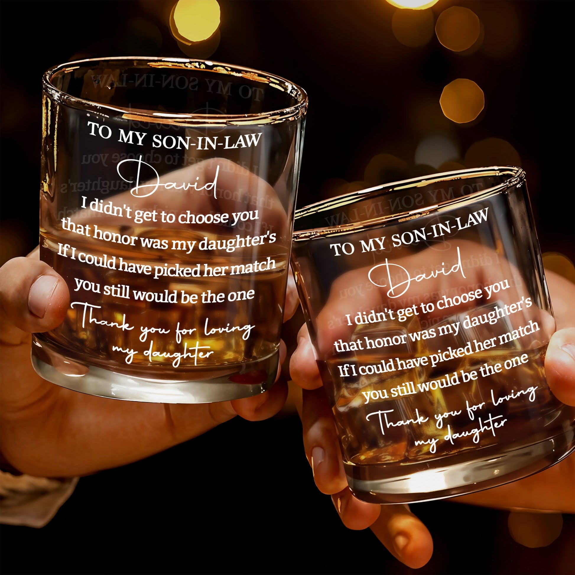 To My Son In Law Thank You For Loving My Daughter Custom Text - Personalized Custom Whiskey Glass - SILA097_RWG