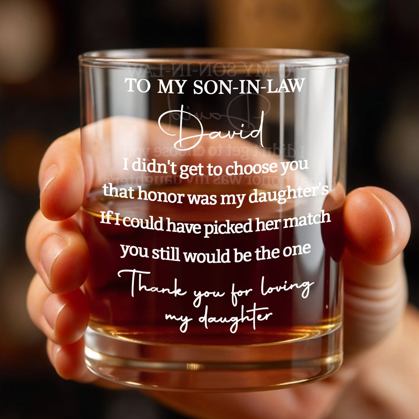 To My Son In Law Thank You For Loving My Daughter Custom Text - Personalized Custom Whiskey Glass - SILA097_RWG