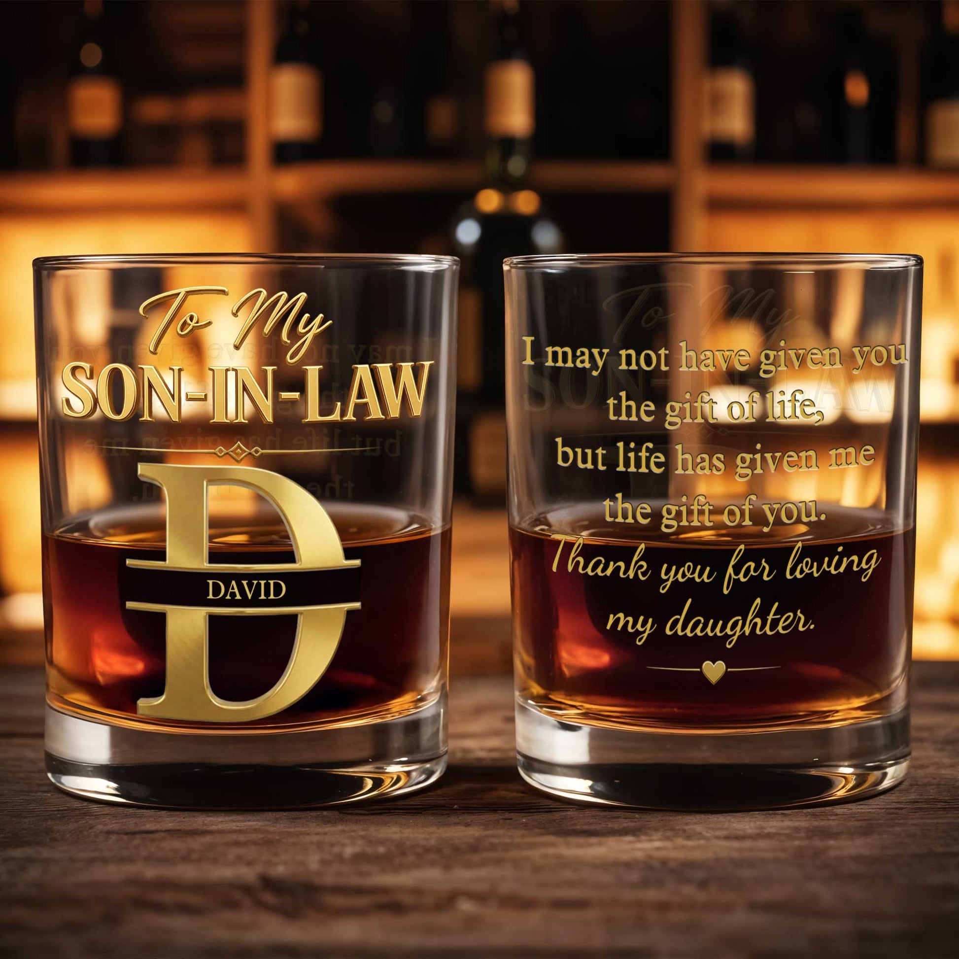 To My Son In Law Custom Monogram Initial - Personalized Custom Whiskey Glass - SILA099_RWG