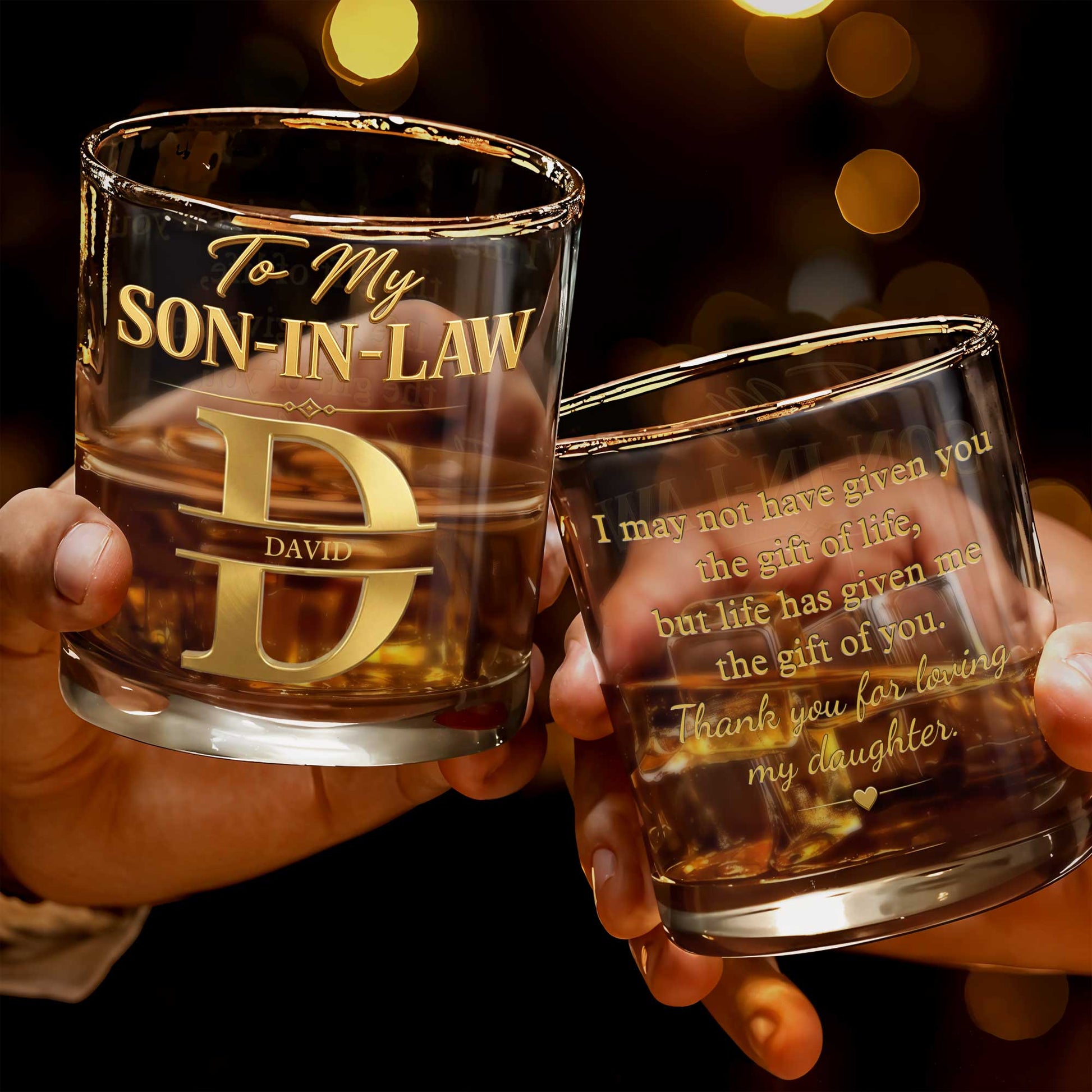 To My Son In Law Custom Monogram Initial - Personalized Custom Whiskey Glass - SILA099_RWG