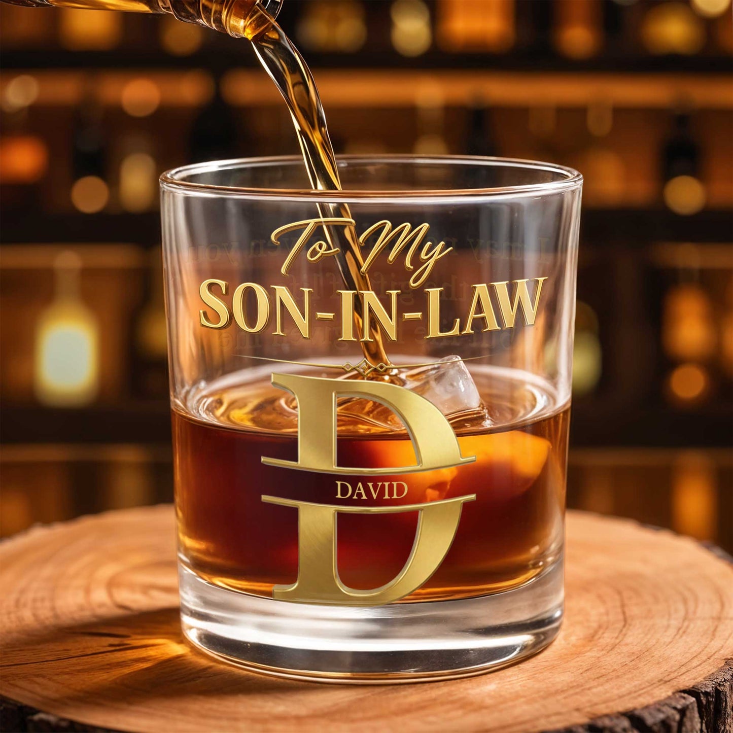 To My Son In Law Custom Monogram Initial - Personalized Custom Whiskey Glass - SILA099_RWG