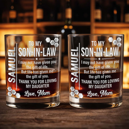 To My Son In Law Gift Of You Hexagon Pattern Custom Name - Personalized Custom Whiskey Glass - SILA100_RWG