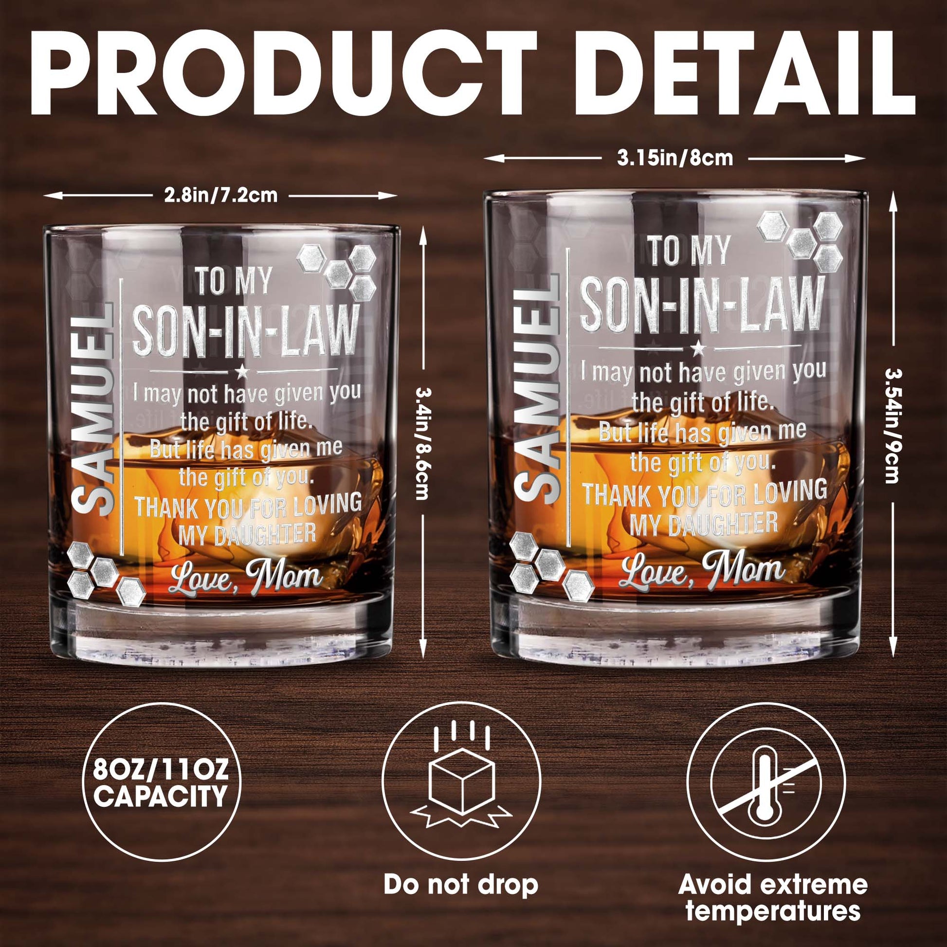 To My Son In Law Gift Of You Hexagon Pattern Custom Name - Personalized Custom Whiskey Glass - SILA100_RWG