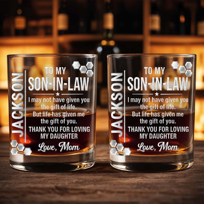 To My Son In Law Gift Of You Hexagon Pattern Custom Name - Personalized Custom Whiskey Glass - SILA100_RWG