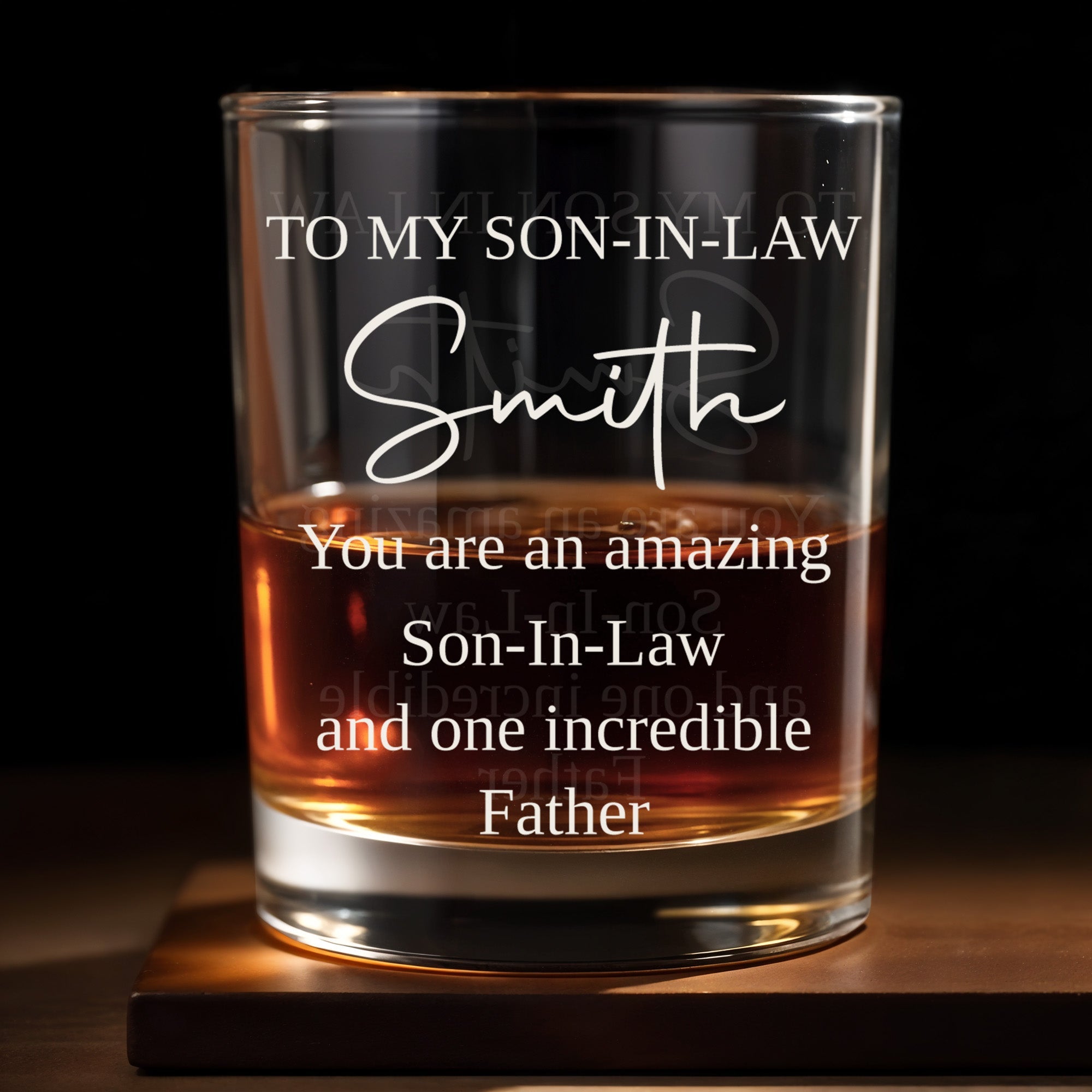 To My Son In Law You Are An Amazing Son In Law And Incredible Father - Personalized Custom Whiskey Glass - SILA101_RWG