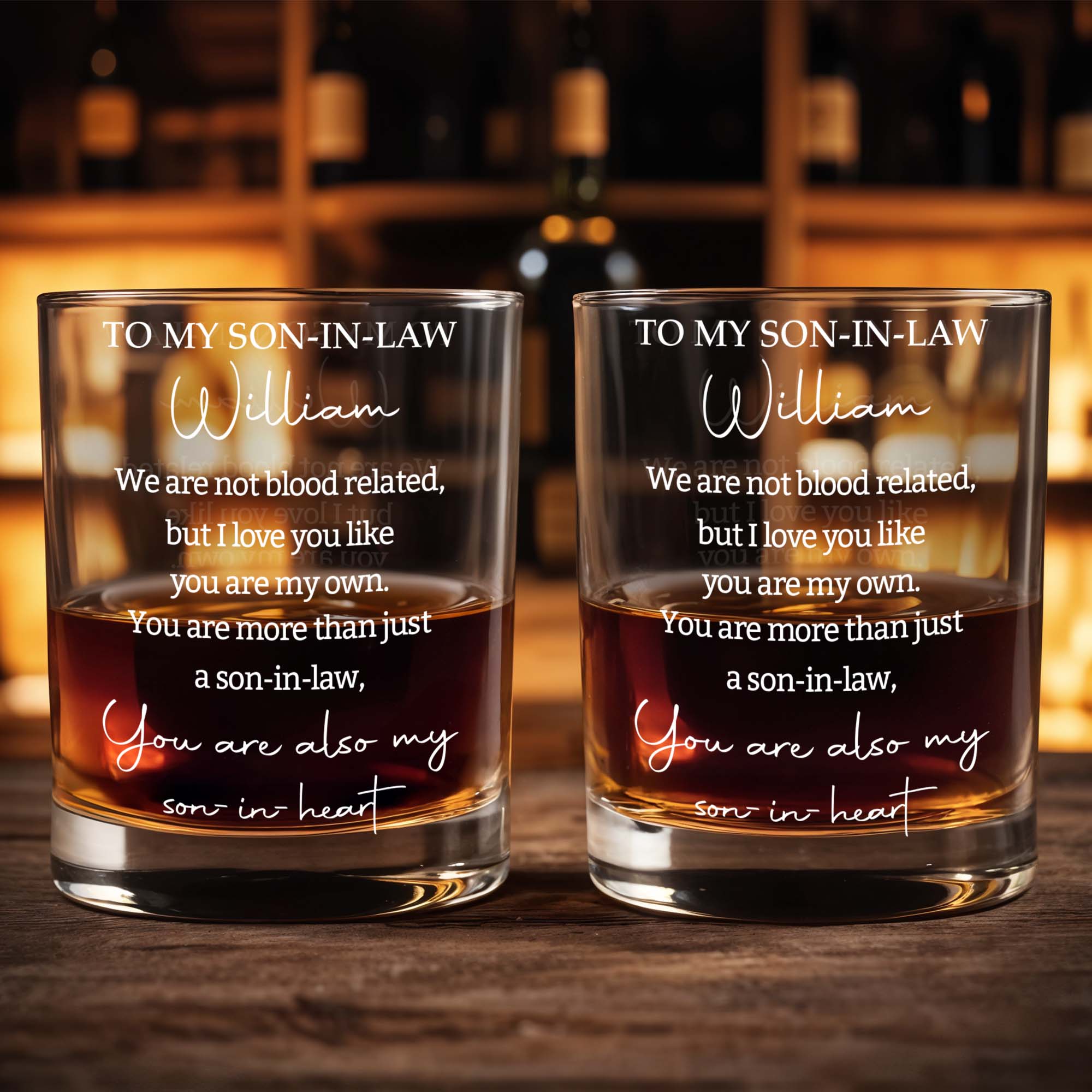 To My Son In Law Not Blood Related Son In Heart - Personalized Custom Whiskey Glass - SILA102_RWG