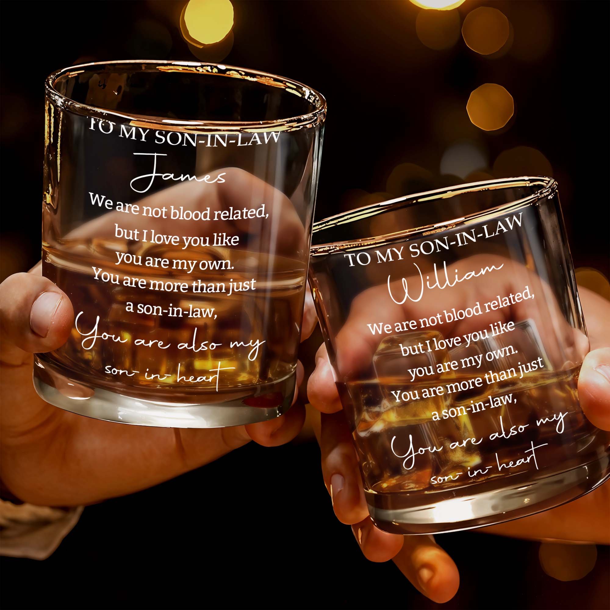 To My Son In Law Not Blood Related Son In Heart - Personalized Custom Whiskey Glass - SILA102_RWG