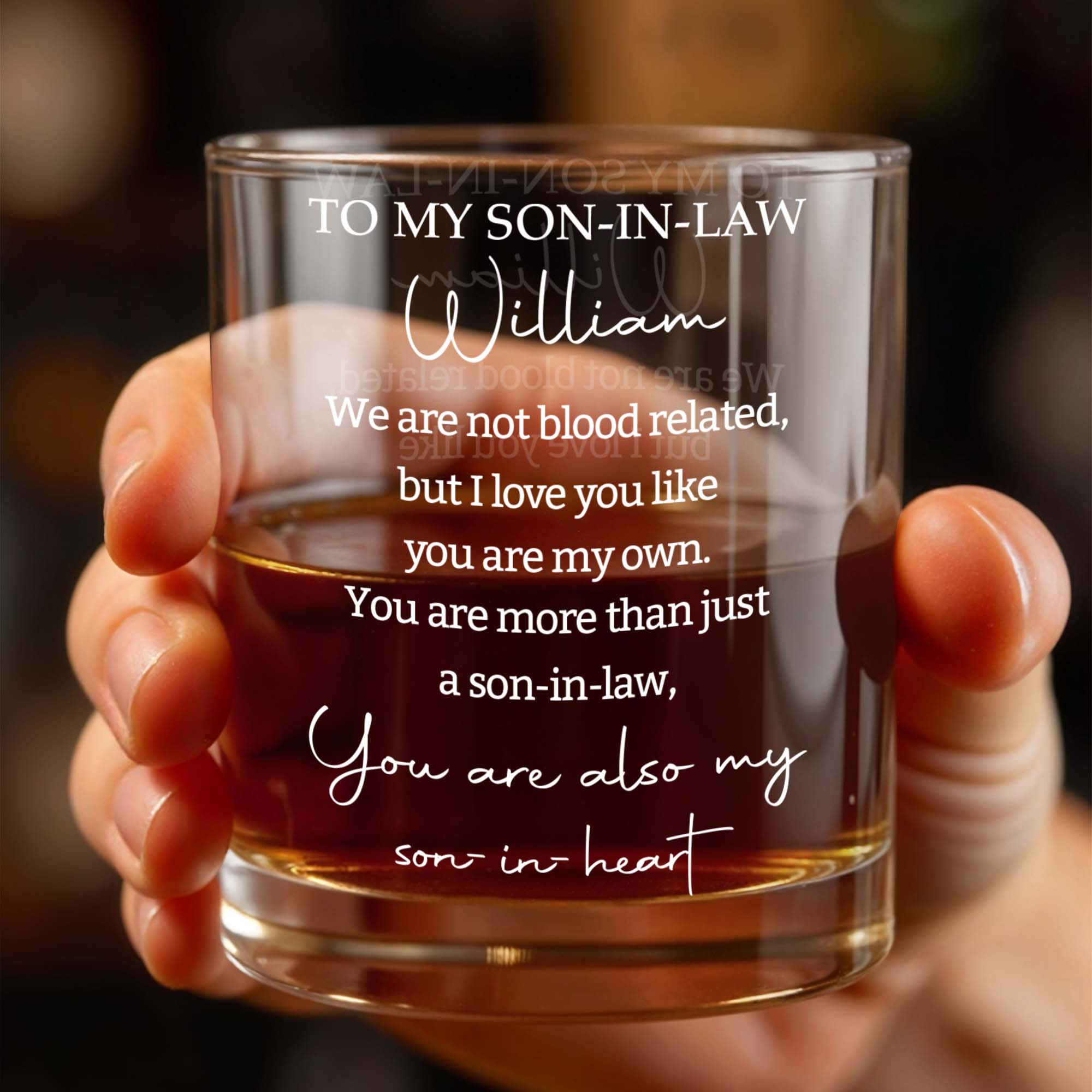 To My Son In Law Not Blood Related Son In Heart - Personalized Custom Whiskey Glass - SILA102_RWG