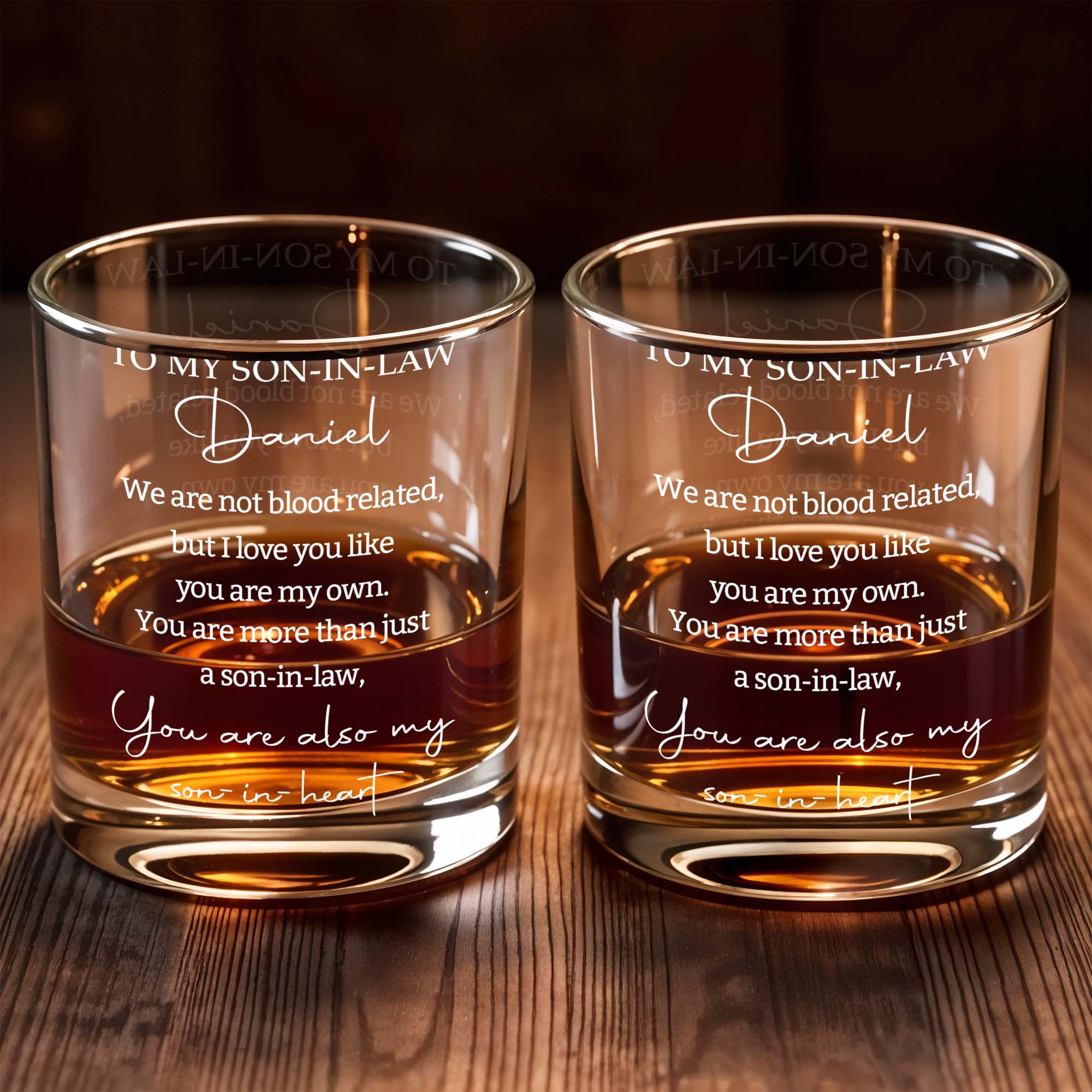 To My Son In Law Not Blood Related Son In Heart - Personalized Custom Whiskey Glass - SILA102_RWG