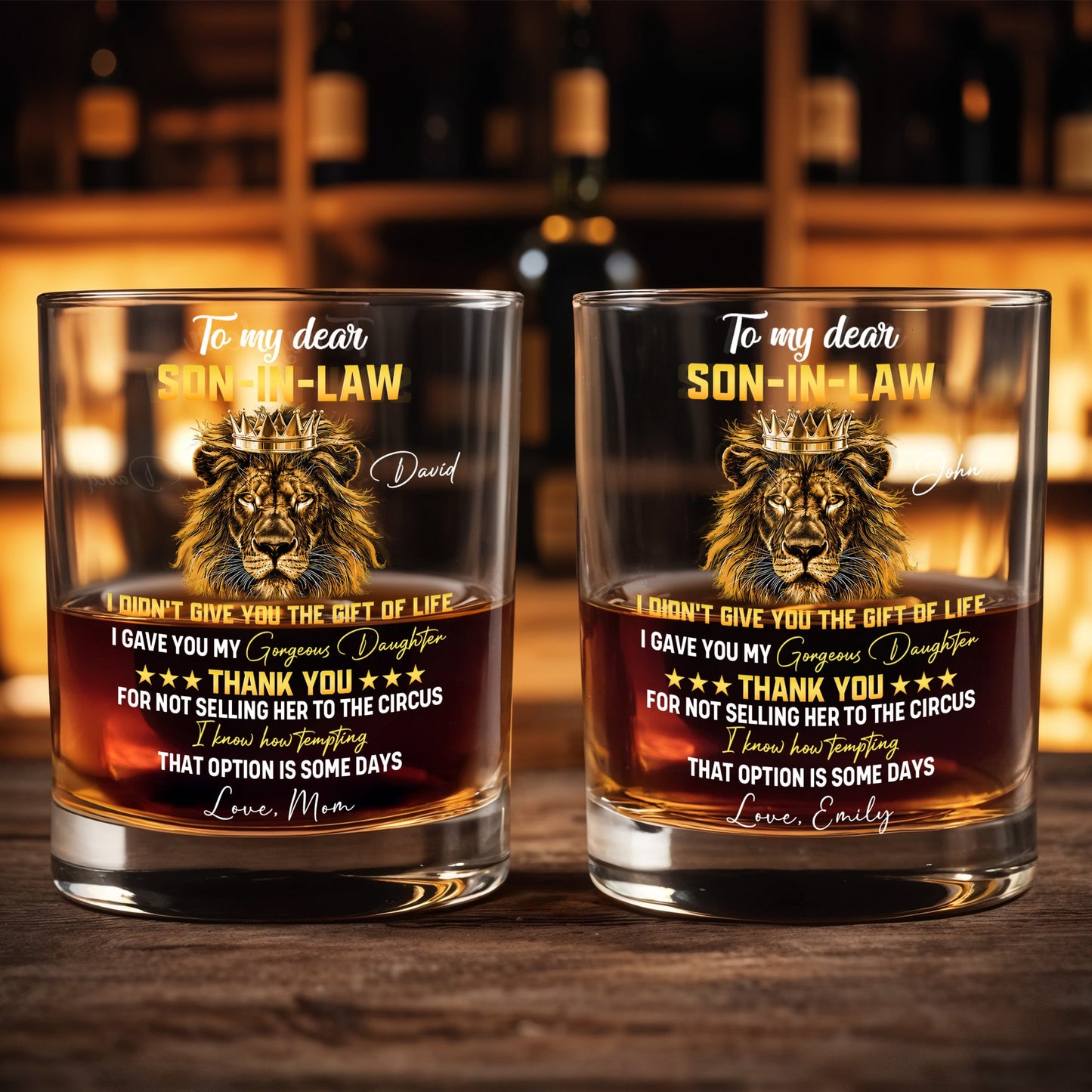 To My Dear Son In Law King Lion Crown Whiskey Glass - Personalized Custom Whiskey Glass - SILA104_RWG
