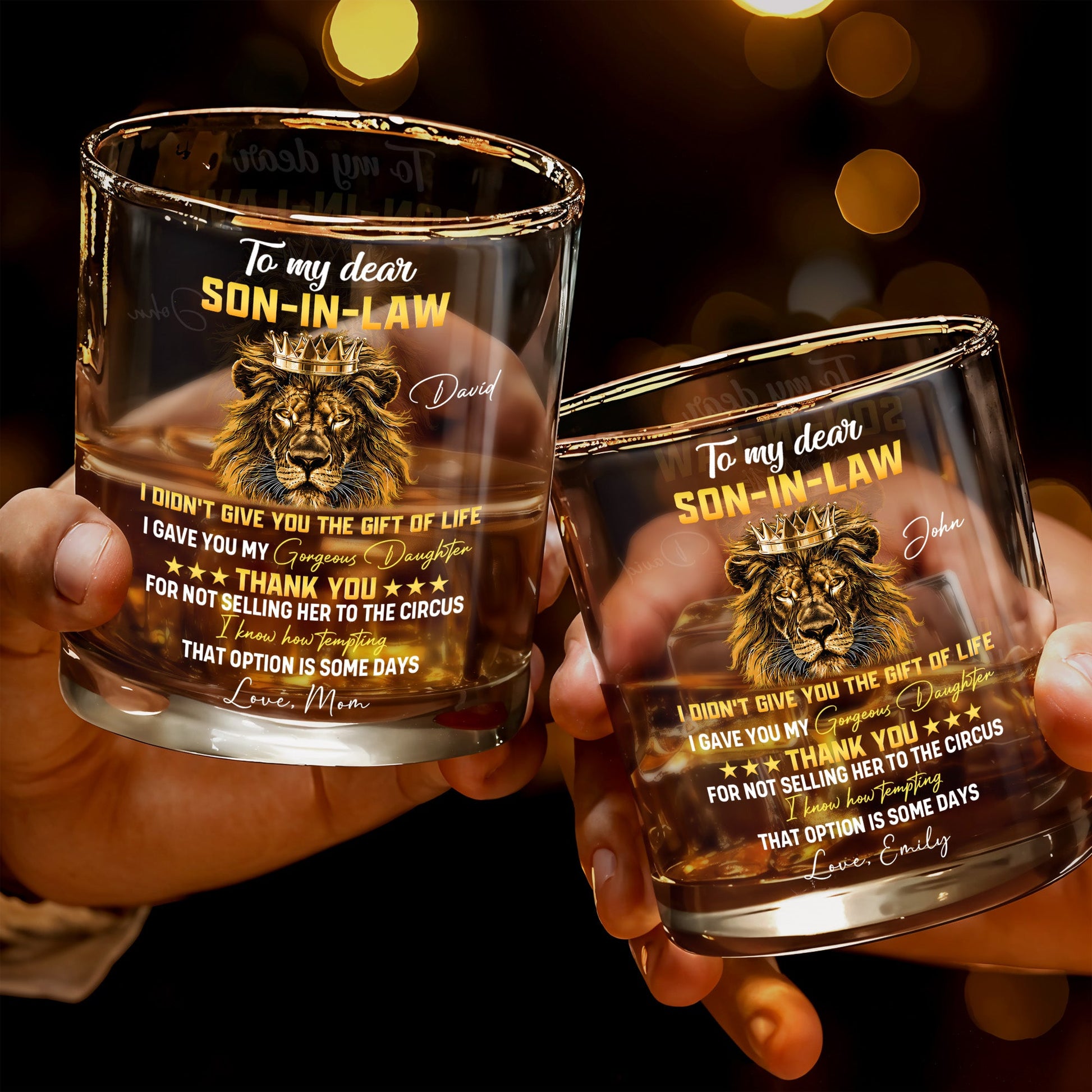 To My Dear Son In Law King Lion Crown Whiskey Glass - Personalized Custom Whiskey Glass - SILA104_RWG