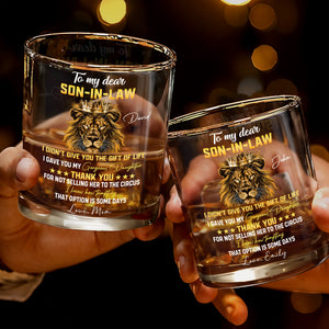 To My Dear Son In Law King Lion Crown Whiskey Glass - Personalized Custom Whiskey Glass - SILA104_RWG