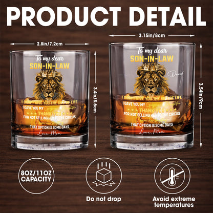 To My Dear Son In Law King Lion Crown Whiskey Glass - Personalized Custom Whiskey Glass - SILA104_RWG
