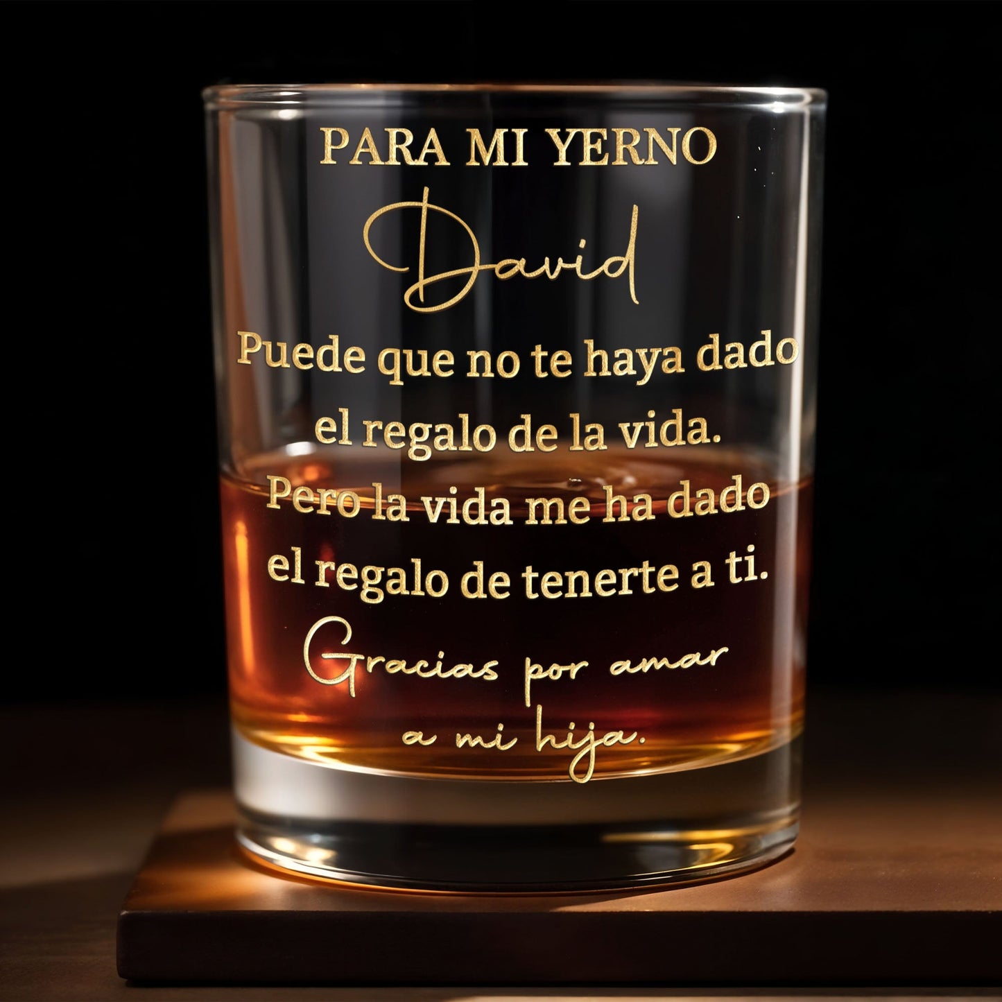 Para Mi Yerno El Regalo De Tenerte A Ti Gold Typography - Personalized Custom Whiskey Glass - SILA109_RWG