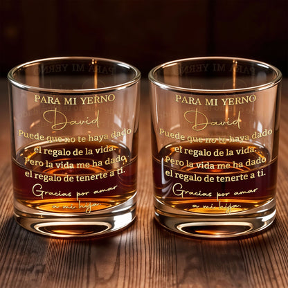 Para Mi Yerno El Regalo De Tenerte A Ti Gold Typography - Personalized Custom Whiskey Glass - SILA109_RWG