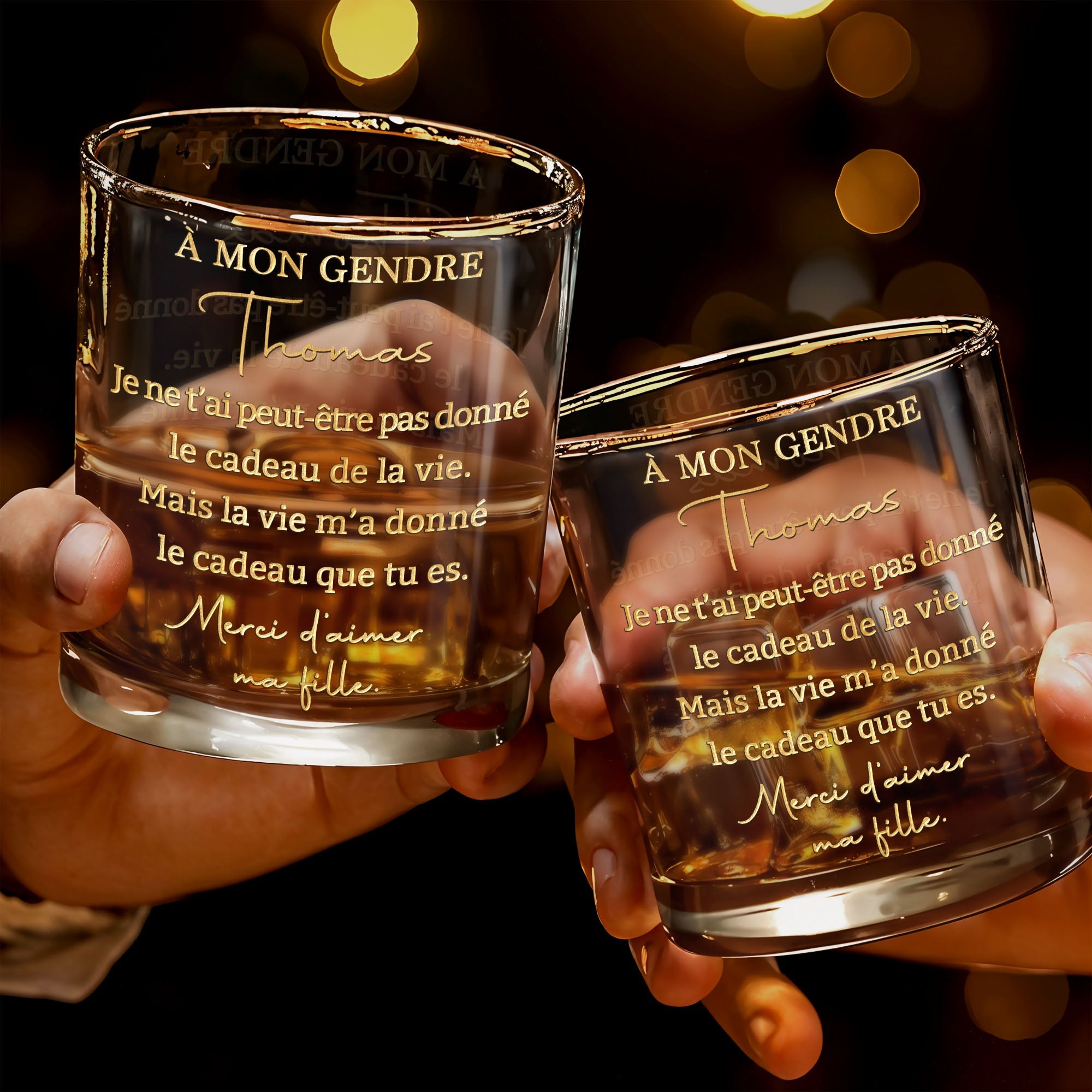 À Mon Gendre Personalized Gold Text Gift For Son In Law - Personalized Custom Whiskey Glass - SILA110_RWG